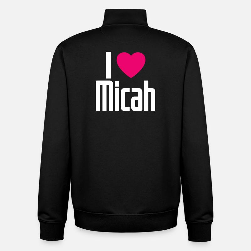 J’aime Micah Pink Heart J’aime Micah - Sweat zippé unisexe en coton bio Stanley/Stella - noir