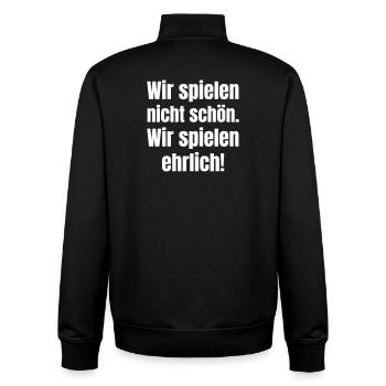 Wir spielen nicht schön. Wir spielen ehrlich. - Unisex Organic Zip Sweatshirt von Stanley/Stella - Schwarz - Hinten - AI Model Male 185 light (185cm)