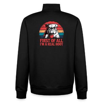 Tout d’abord, je suis un vrai bulldog coffee - Sweat zippé unisexe en coton bio Stanley/Stella - noir - Dos - AI Model Male 185 light (185cm)