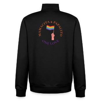 Un drapeau de la fierté d’amour Étreinte - Sweat zippé unisexe en coton bio Stanley/Stella - noir - Dos - AI Model Male 185 light (185cm)