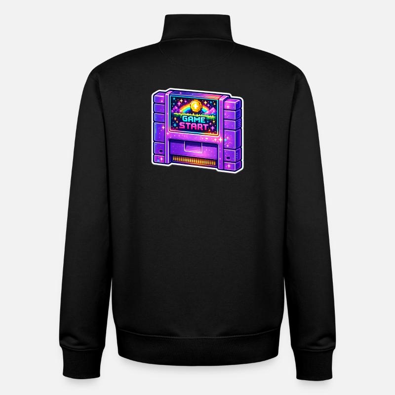 Retro Arcade Start Neon - Unisex Organic Zip Sweatshirt by Stanley/Stella - black