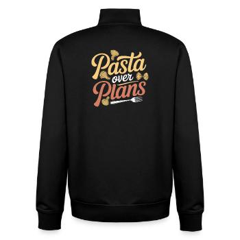 Pâtes au lieu de plans | Humour de nouilles - Sweat zippé unisexe en coton bio Stanley/Stella - noir - Dos - AI Model Male 185 light (185cm)