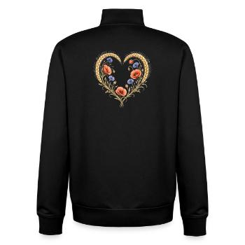 Cœur de blé, coquelicot, fleurs, bleuet, motif nature - Sweat zippé unisexe en coton bio Stanley/Stella - noir - Dos - AI Model Male 185 light (185cm)