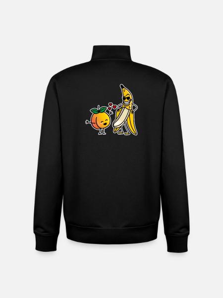 Giorno di biglietti di S. Valentino divertente del sesso delle coppie della banana della pesca - Felpa unisex con zip in cotone biologico di Stanley/Stella - nero