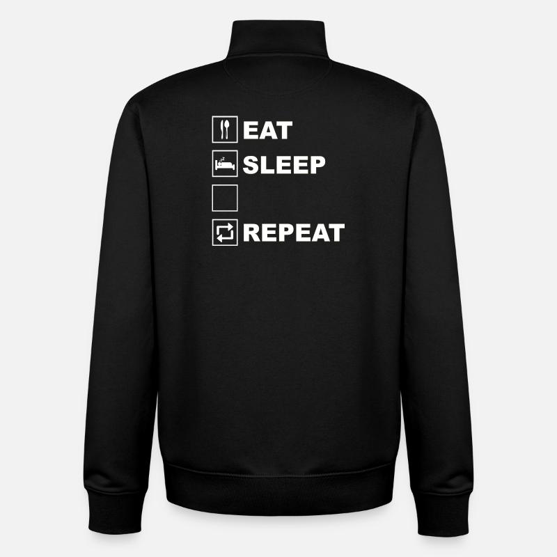 Disposition des icônes Eat Sleep Repeat - Sweat zippé unisexe en coton bio Stanley/Stella - noir