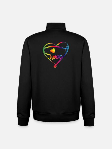 Färgglatt band i hjärtform och regnbågens färger - Unisex sweatshirt med dragkedja i ekologisk bomull Stanley/Stella - svart