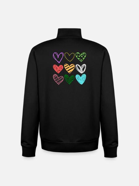 Bunte DoodleHerzen Muster - Unisex Organic Zip Sweatshirt von Stanley/Stella - Schwarz