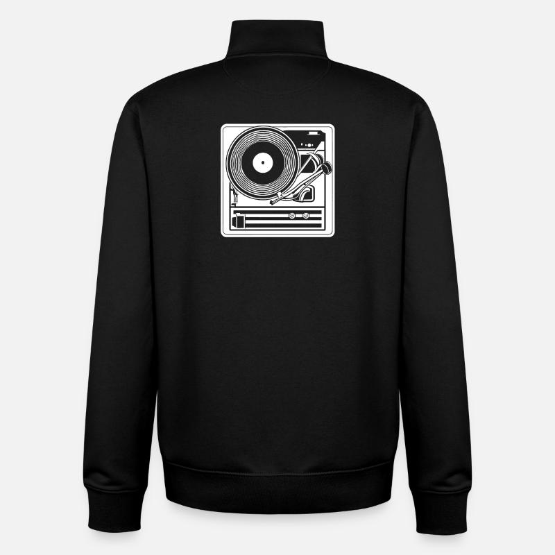 Platine vinyle design rétro - Sweat zippé unisexe en coton bio Stanley/Stella - noir
