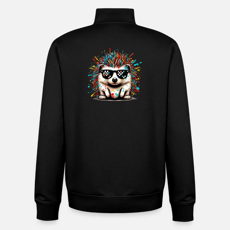 Hérisson avec lunettes de soleil - Sweat zippé unisexe en coton bio Stanley/Stella - noir
