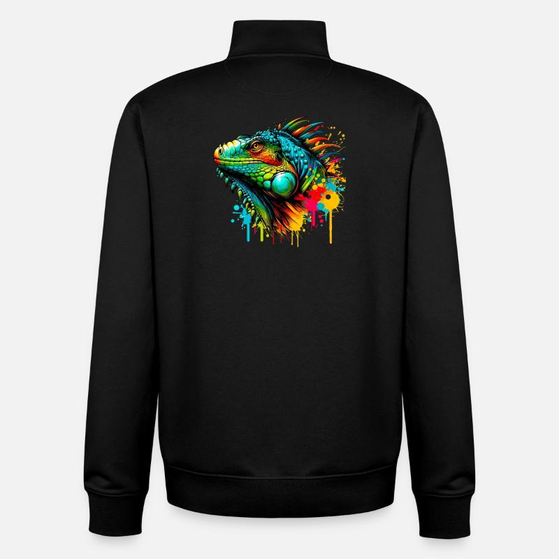 Iguane - Sweat zippé unisexe en coton bio Stanley/Stella - noir
