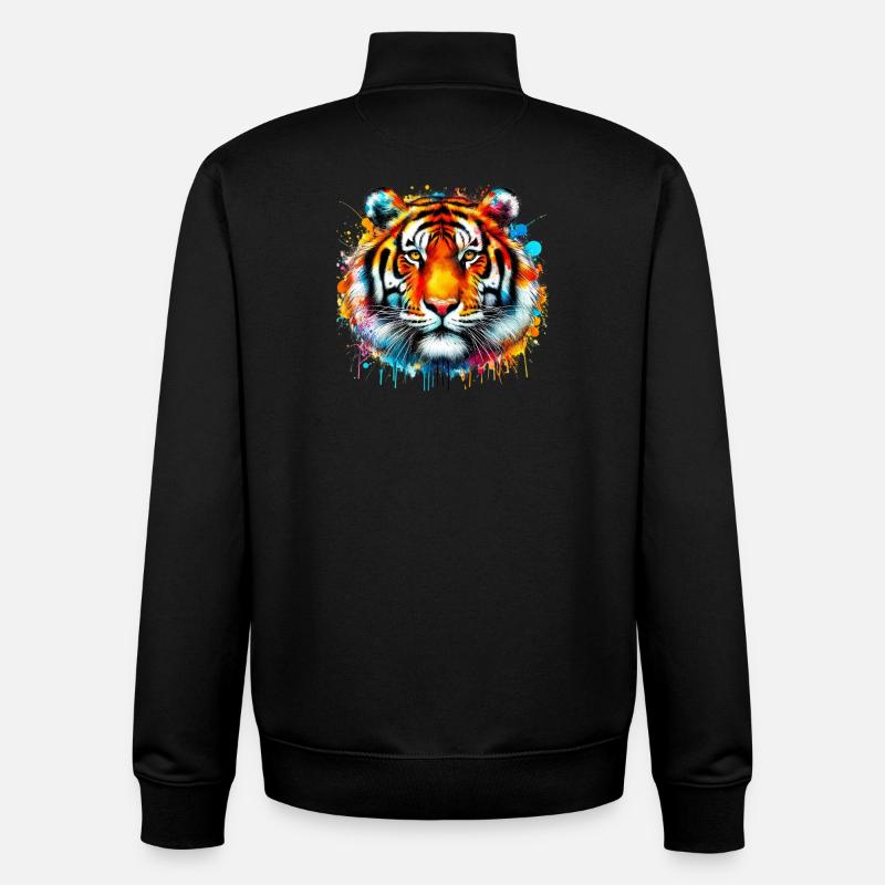 Tigre - Sweat zippé unisexe en coton bio Stanley/Stella - noir