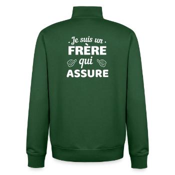 T-shirt Humour Frère qui Assure - Unisex Organic Zip Sweatshirt von Stanley/Stella - Flaschengrün - Hinten - AI Model Male 185 dark (185cm)