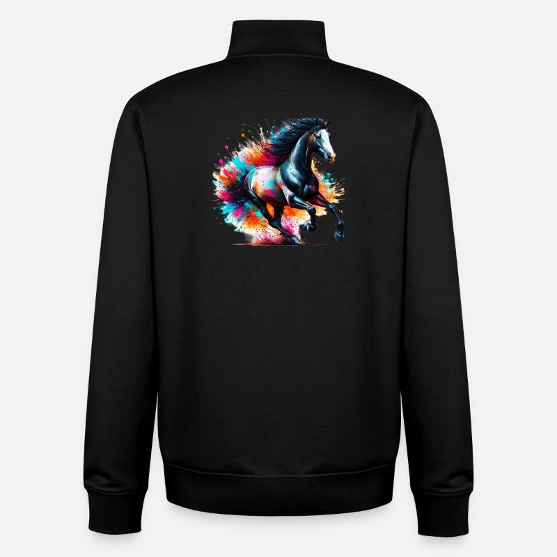 Cheval - Sweat zippé unisexe en coton bio Stanley/Stella - noir