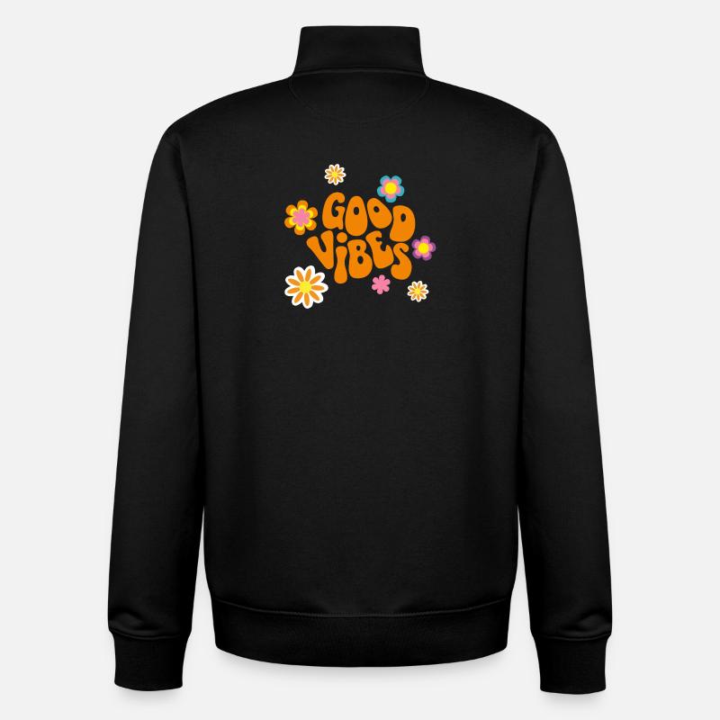 Rétro des années 70 Flower Power Text Design - Sweat zippé unisexe en coton bio Stanley/Stella - noir