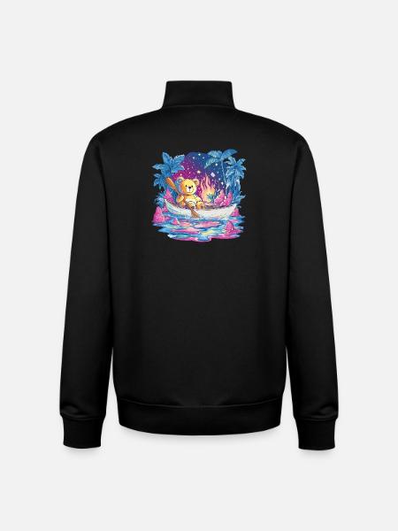 Teddy Boat Dream Under Starry Sky - Unisex Organic Zip Sweatshirt by Stanley/Stella - black