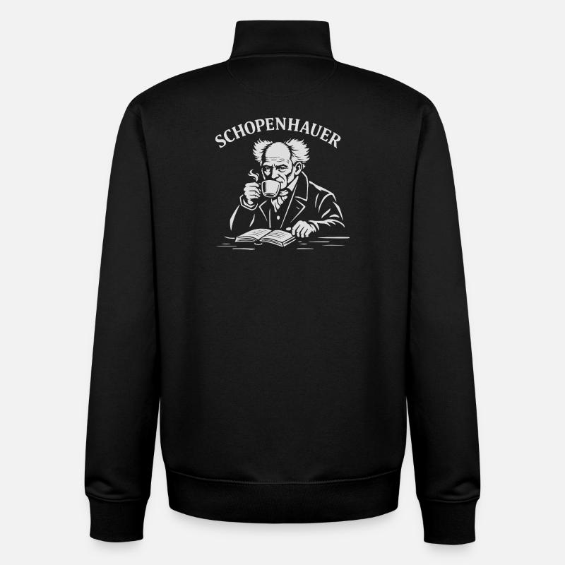 Arthur Schopenhauer boit du café - Sweat zippé unisexe en coton bio Stanley/Stella - noir