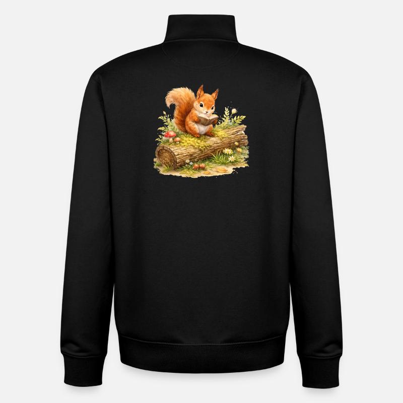 Squirrel Reading Book Illustration - Unisex Organic Zip Sweatshirt by Stanley/Stella - black