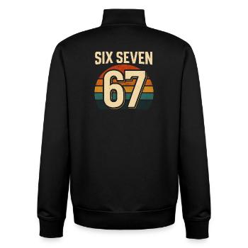 Six Seven 67 Italian Brainrot Retro Sunset Meme - Unisex Organic Zip Sweatshirt by Stanley/Stella - black - Back - AI Model Male 185 light (185cm)