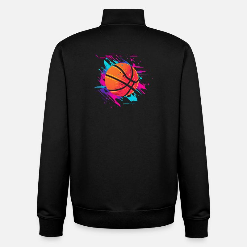 Basket-ball Synthwave - Sweat zippé unisexe en coton bio Stanley/Stella - noir
