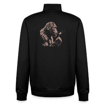 Chimpanzee Blowing Dandelion Art Monkey Nature - Unisex Organic Zip Sweatshirt by Stanley/Stella - black - Back - AI Model Male 185 light (185cm)