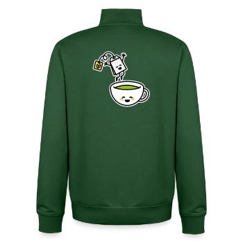 Funny Matcha Green Tea Kawaii Cartoon Teacup - Unisex Organic Zip Sweatshirt by Stanley/Stella - bottle green - Back - AI Model Male 185 dark (185cm)