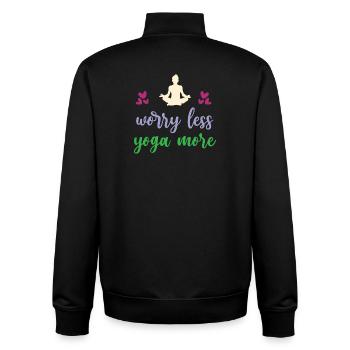 Inquiétez-vous moins Yoga Plus - Sweat zippé unisexe en coton bio Stanley/Stella - noir - Dos - AI Model Male 185 light (185cm)