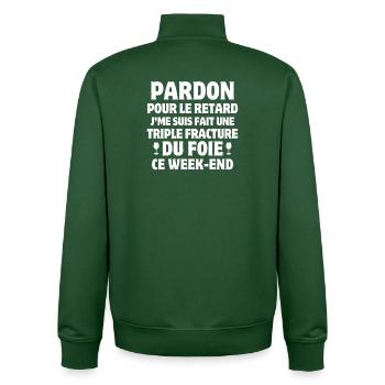 Not Monday, Office Humor, Humor T-Shirt - Unisex Organic Zip Sweatshirt by Stanley/Stella - bottle green - Back - AI Model Male 185 dark (185cm)