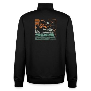 Bouldern – Crimp. Pull. Conquer. - Unisex Organic Zip Sweatshirt von Stanley/Stella - Schwarz - Hinten - AI Model Male 185 light (185cm)