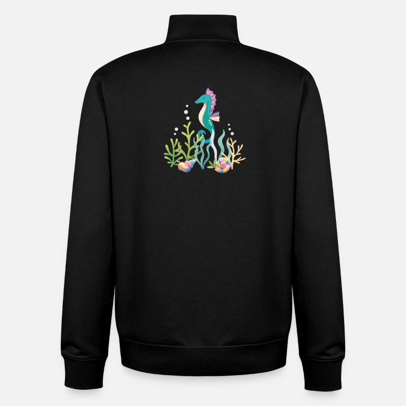 Aquarium marin Seahorse Design - Sweat zippé unisexe en coton bio Stanley/Stella - noir