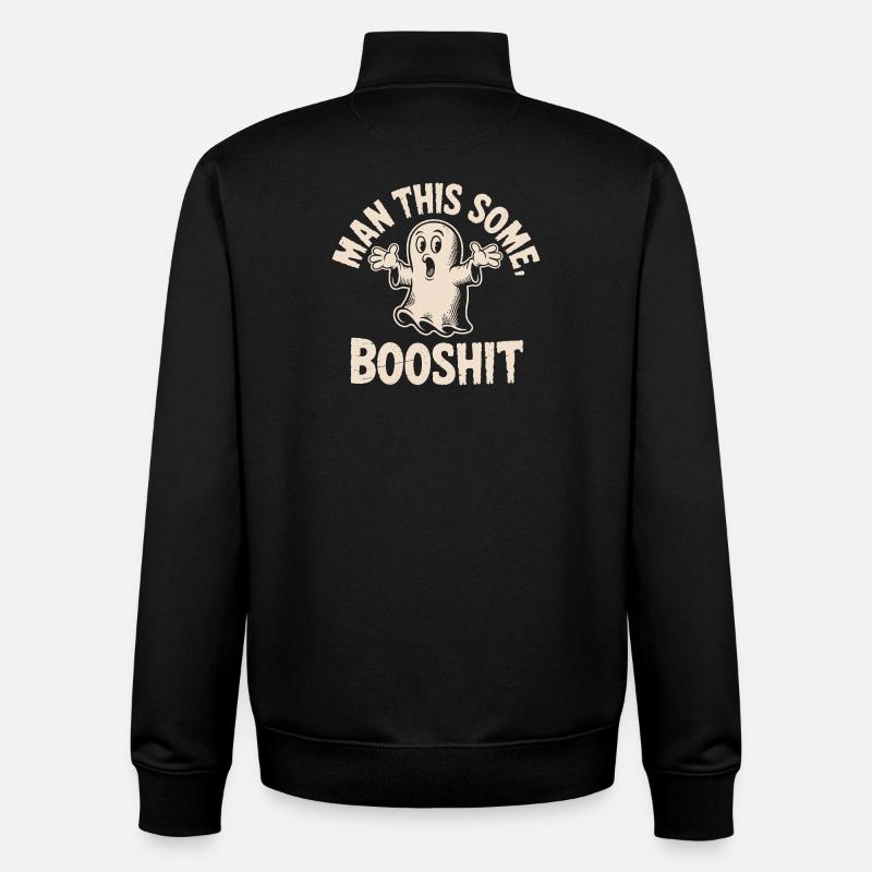 Drôle de fantôme Booshit Halloween - Sweat zippé unisexe en coton bio Stanley/Stella - noir