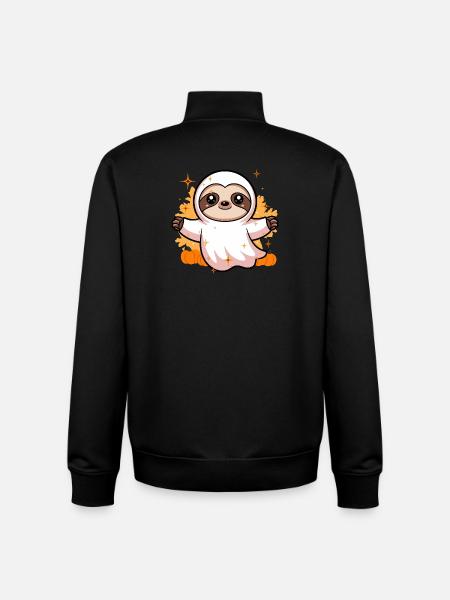 Cute Sloth Ghost Costume with Pumpkins - Unisex Organic Zip Sweatshirt by Stanley/Stella - black