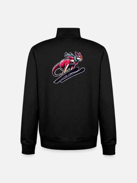Kangaroo skiing Winter sports fun - Unisex Organic Zip Sweatshirt by Stanley/Stella - black