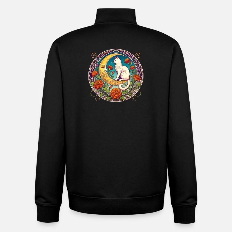 Mondscheinkatze in floralem Bogen - Unisex Organic Zip Sweatshirt von Stanley/Stella - Schwarz