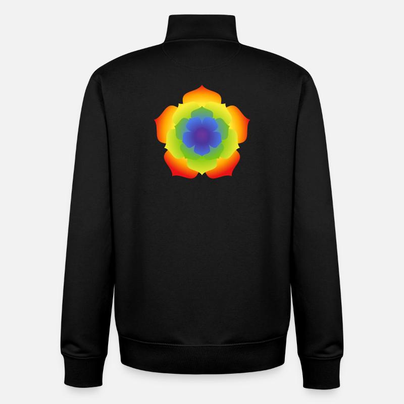 Fleur du Mandala du Lotus Arc-en-ciel - Sweat zippé unisexe en coton bio Stanley/Stella - noir