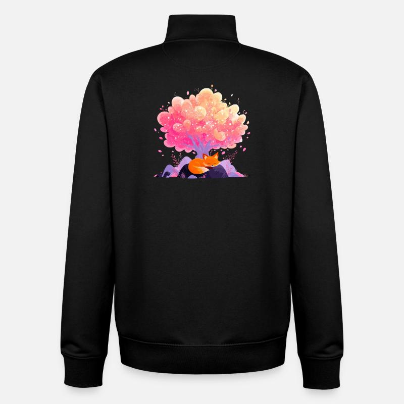 Traumblütenbaum mit schlafendem Fuchs - Unisex Organic Zip Sweatshirt von Stanley/Stella - Schwarz