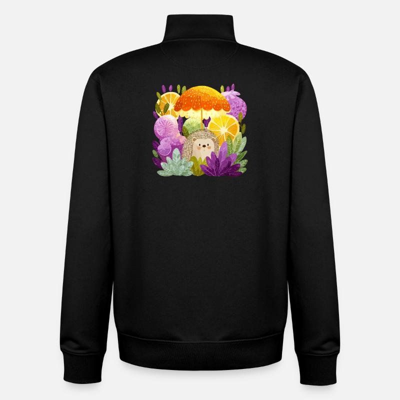 Hérisson sous une pluie de citron - Sweat zippé unisexe en coton bio Stanley/Stella - noir