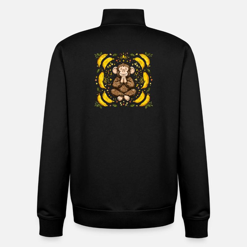Dankender Affe mit Bananenring - Unisex Organic Zip Sweatshirt von Stanley/Stella - Schwarz