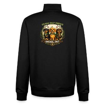 Dackel Natur Wappen Motiv mit Herz und Spruch - Unisex Organic Zip Sweatshirt von Stanley/Stella - Schwarz - Hinten - AI Model Male 185 light (185cm)