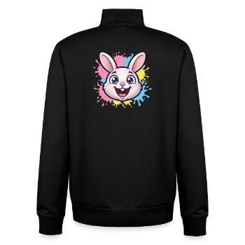 Happy Bunny Illustration with Paint Splashes - Unisex Organic Zip Sweatshirt by Stanley/Stella - black - Back - AI Model Male 185 light (185cm)