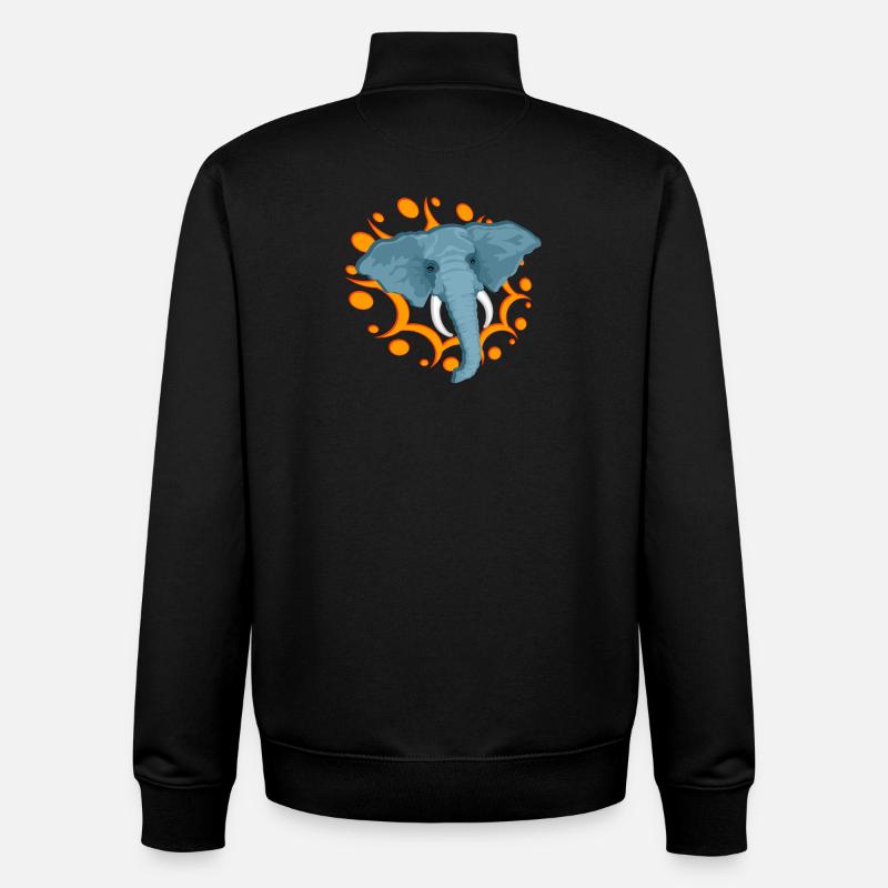 Blue Elephant with Orange Spat - Unisex Organic Zip Sweatshirt by Stanley/Stella - black
