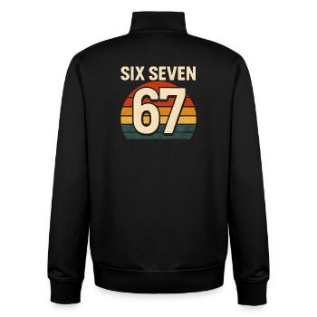 Six Seven 67 Italian Brainrot Retro Sunset Meme - Unisex Organic Zip Sweatshirt by Stanley/Stella - black - Back - AI Model Male 185 light (185cm)