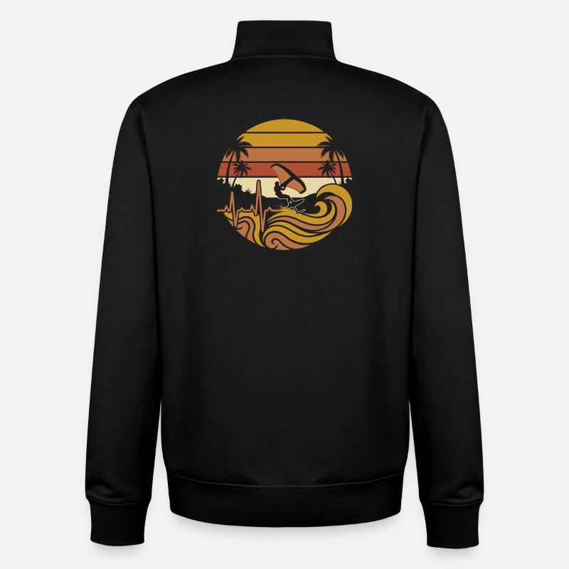 Sunset Surfing Palm Trees - Unisex Organic Zip Sweatshirt by Stanley/Stella - black