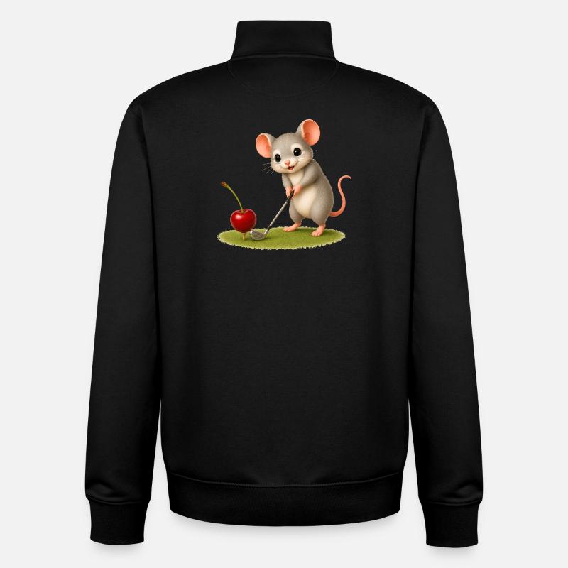 Cute mouse playing golf - Unisex Organic Zip Sweatshirt by Stanley/Stella - black