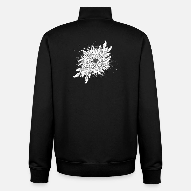 chrysanthème blanc - Sweat zippé unisexe en coton bio Stanley/Stella - noir