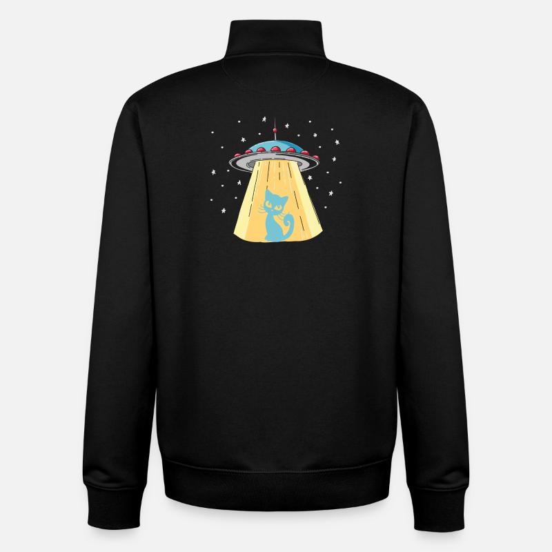 Humorous UFO cat print - Unisex Organic Zip Sweatshirt by Stanley/Stella - black