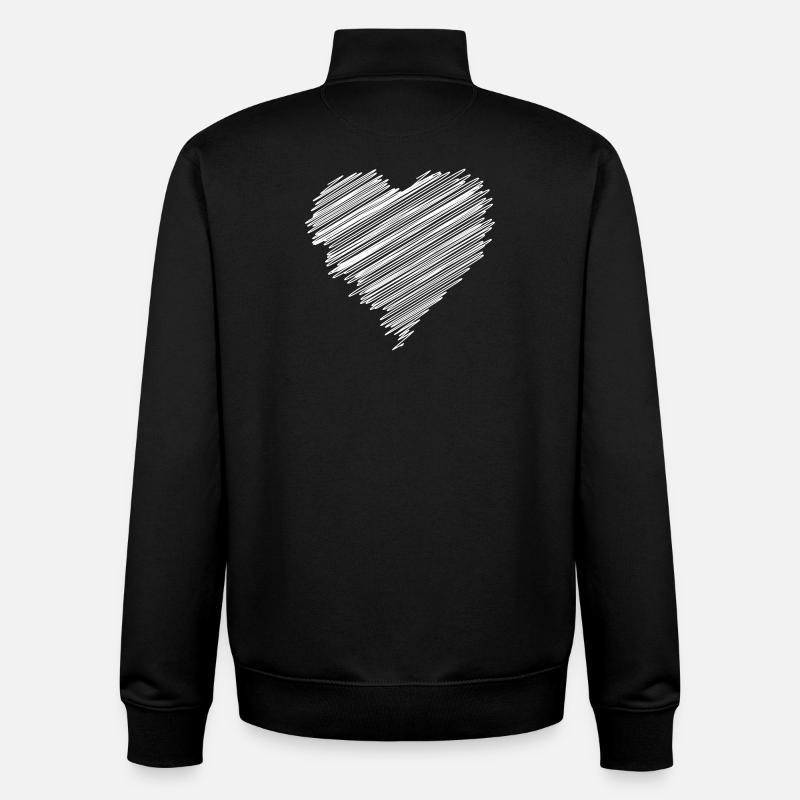 Cœur d’amour gribouillé blanc - Sweat zippé unisexe en coton bio Stanley/Stella - noir
