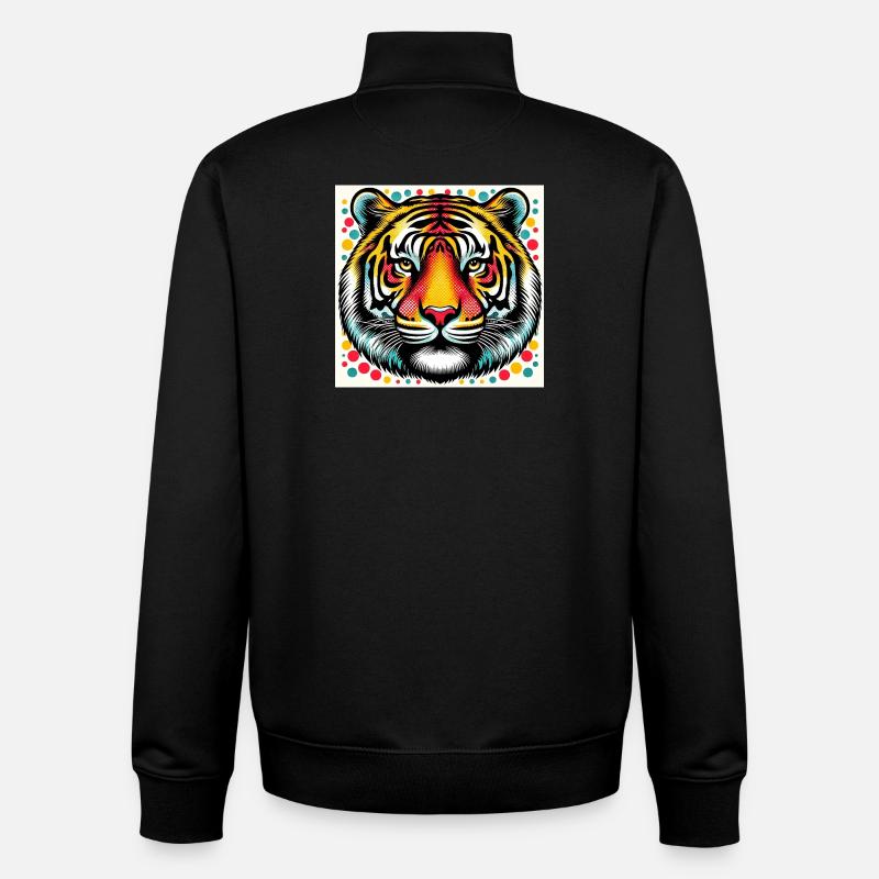 Tigre Pop Art - Sweat zippé unisexe en coton bio Stanley/Stella - noir
