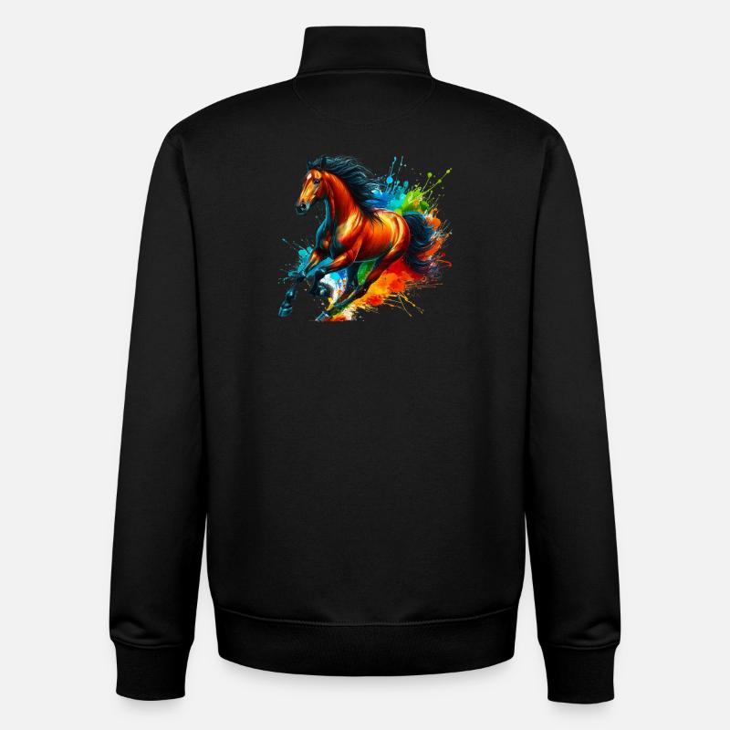 Cheval - Sweat zippé unisexe en coton bio Stanley/Stella - noir