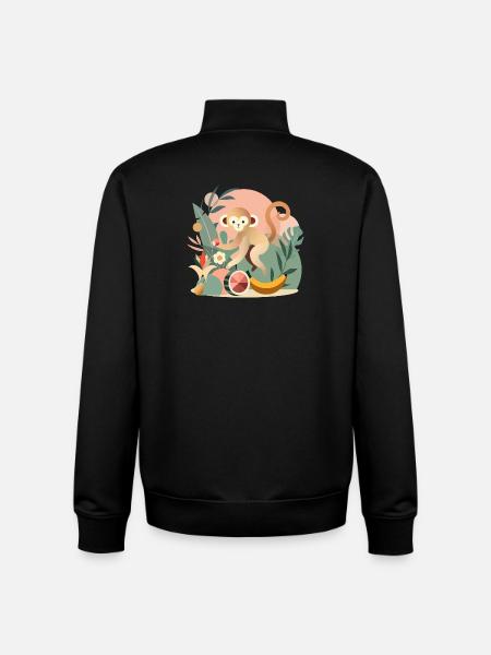 Playful monkey with tropical fruits - Unisex Organic Zip Sweatshirt by Stanley/Stella - black