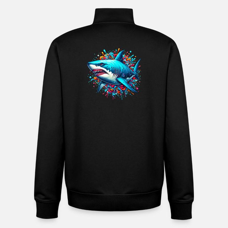 Requin - Sweat zippé unisexe en coton bio Stanley/Stella - noir